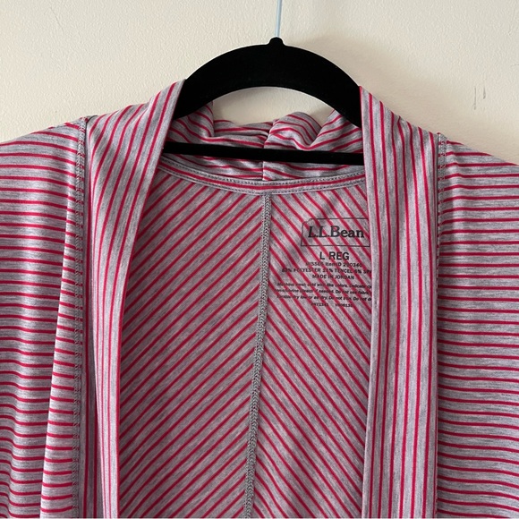 L.L. Bean Red & Gray Striped Open-Front Draped Cardigan - Picture 2 of 9